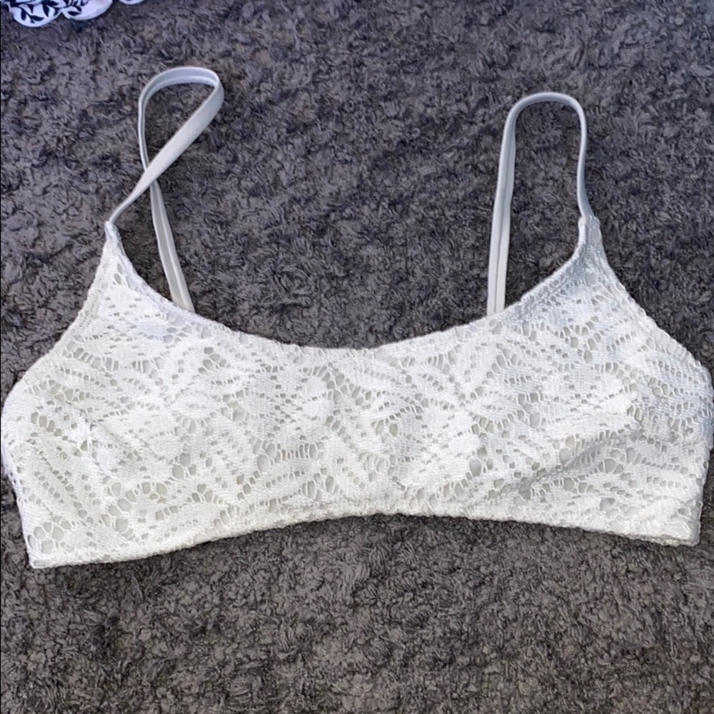 White Large Aerie Lace Scoop Bikini Top